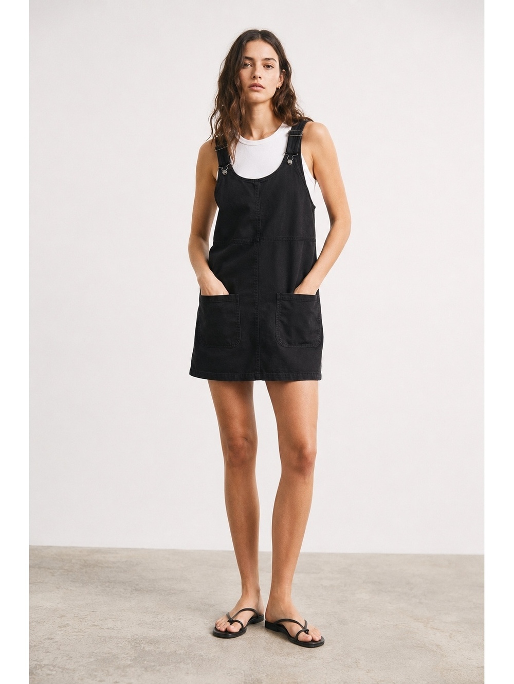 Monki Black Cotton NWOT Overall Mini Dress Pinafore Adjustable Strap Size M
